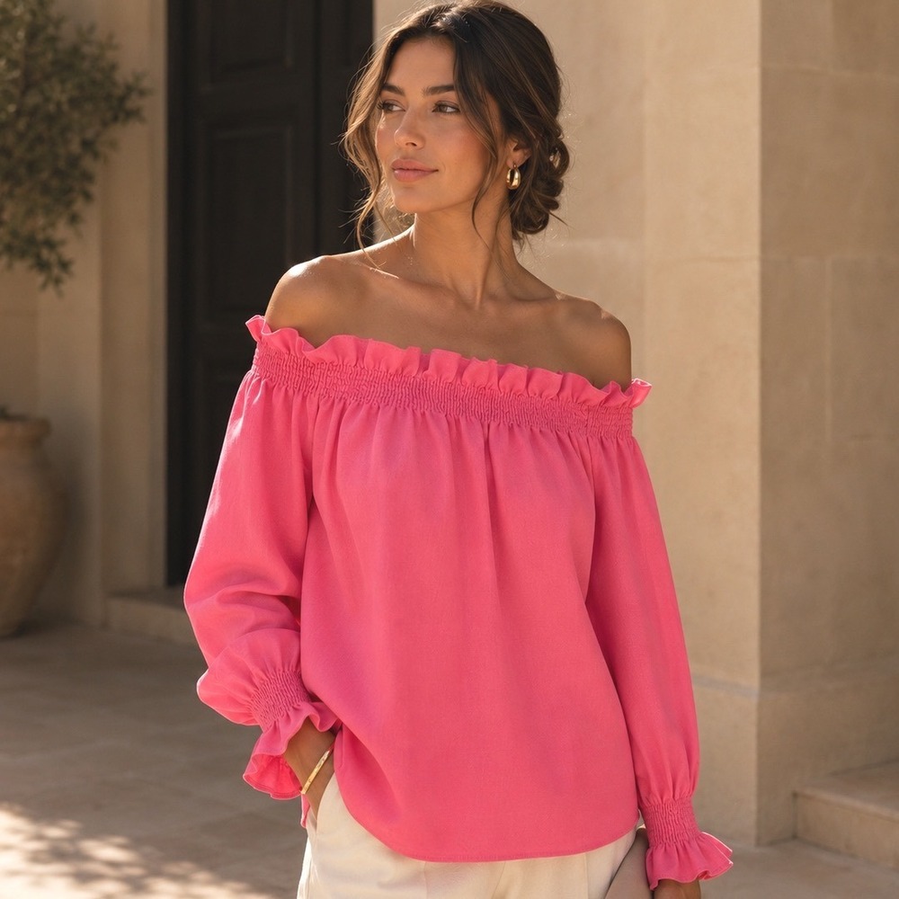 Tuckernuck Pink Off the Shoulder‎ Marguerite Blouse Ruffle Collar Women's Sz XS